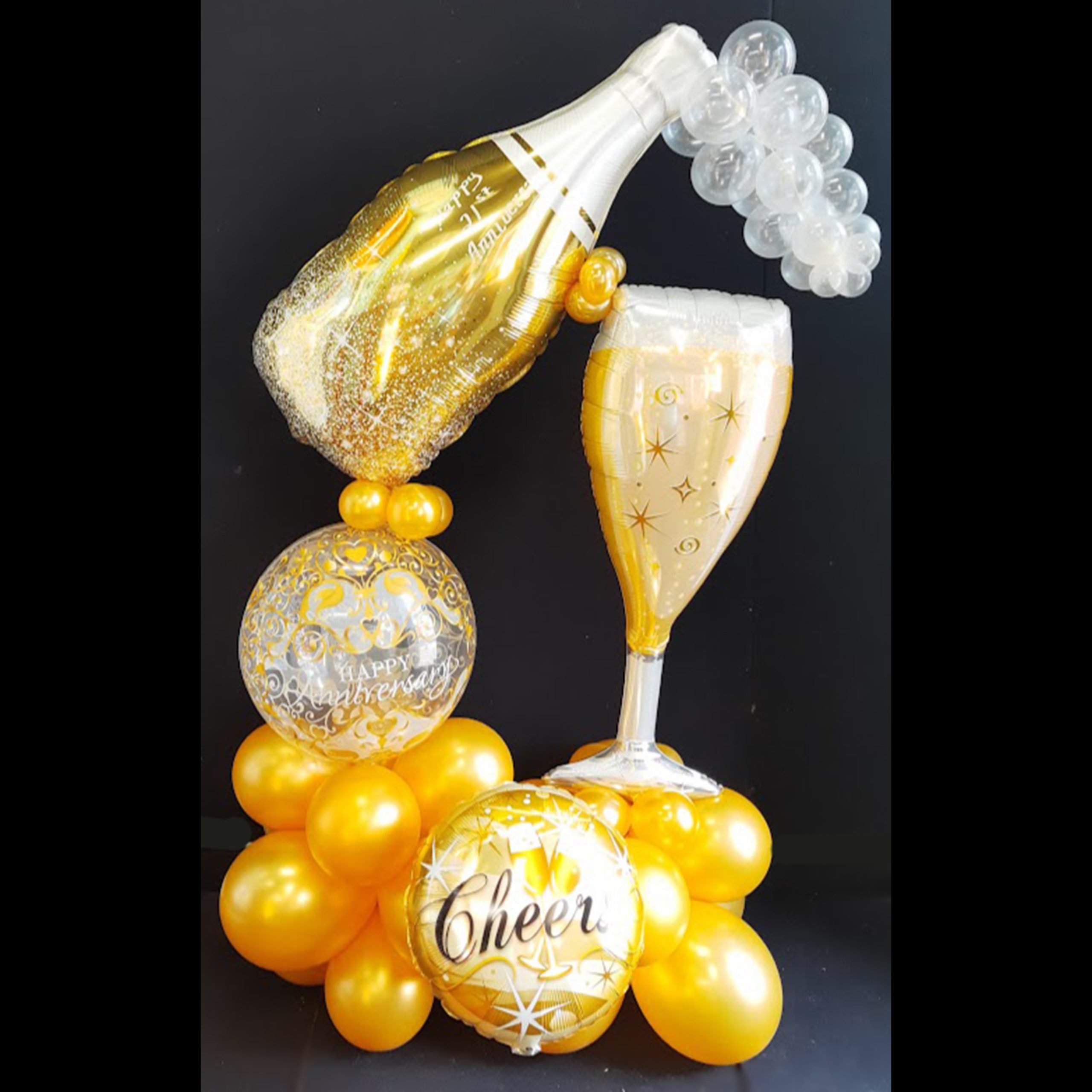 banner-custom-balloon-arrangement-champagne-pour-glass