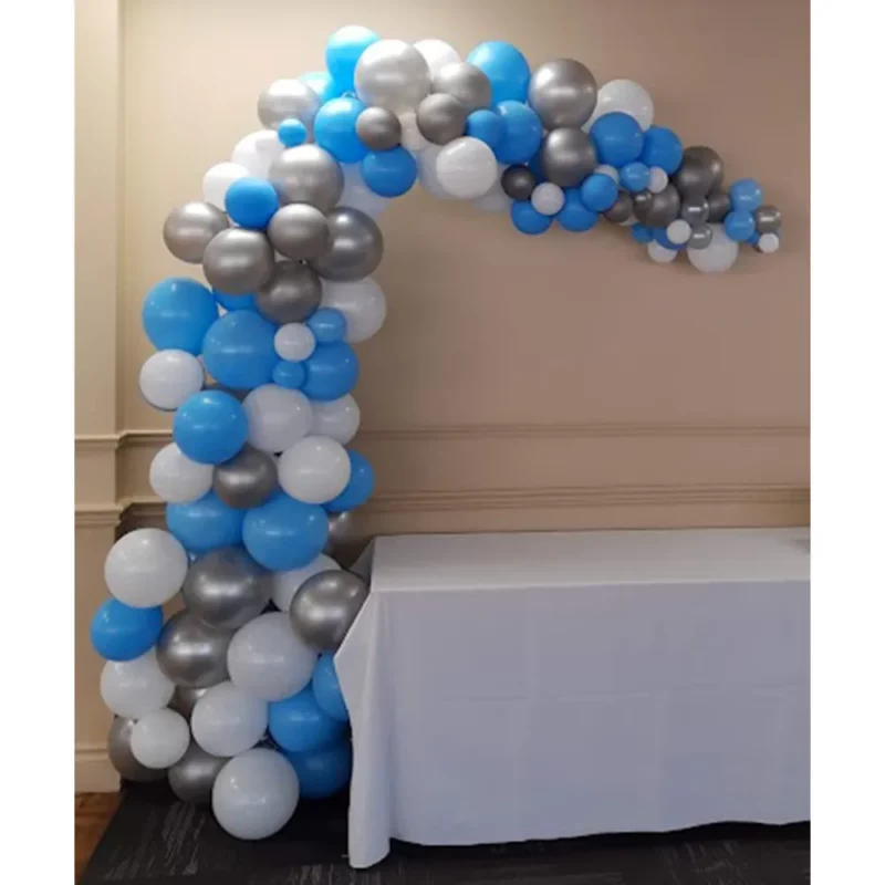 Cluster Balloon Arch in Blue, White and Silver