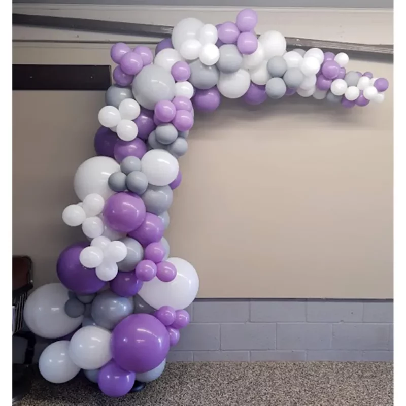 Cluster Balloon Arch in purple, white, and black