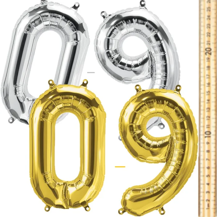 16 Inch Number Balloon Bouquet In Gold And Silver Numbers