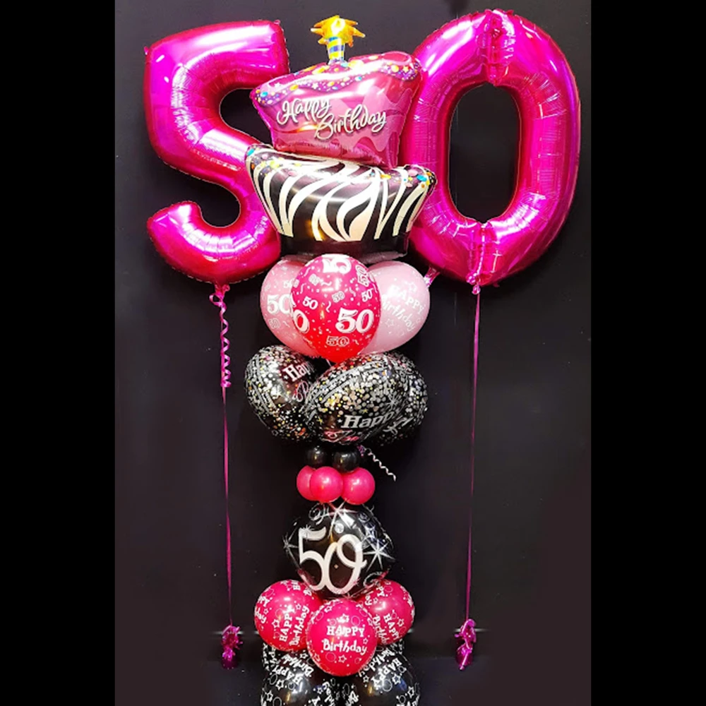 Fancy birthday balloon tower in pink
