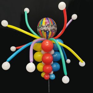 Yard balloon display with multi-coloured balloons